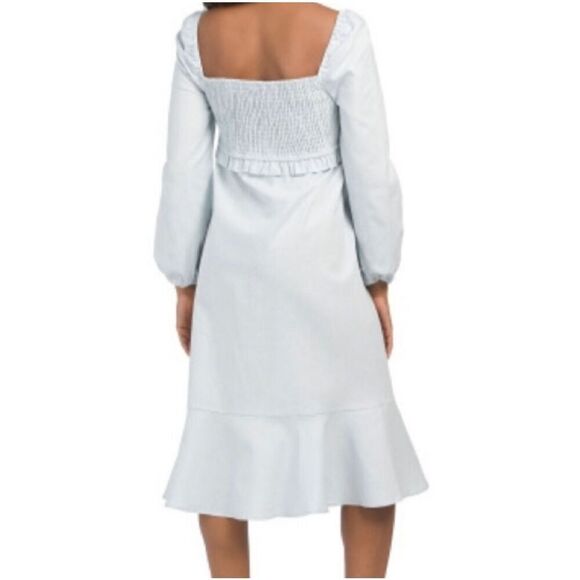 7 For All Mankind Women's Light Blue Linen Smocked Square Neck Midi Dress Large - Picture 12 of 13